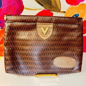 Valentino Brown V-Pattern Toiletry Bag